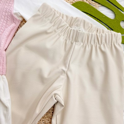 Conj. Blusa Manga Longa com Suéter e Calça Couro Ecológico - Rosa 